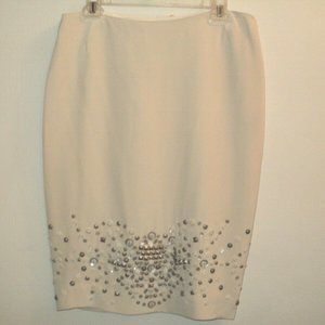 Lafayette 148 Beaded Skirt 100% Silk Women's Size 10 Cream Below Knee Length